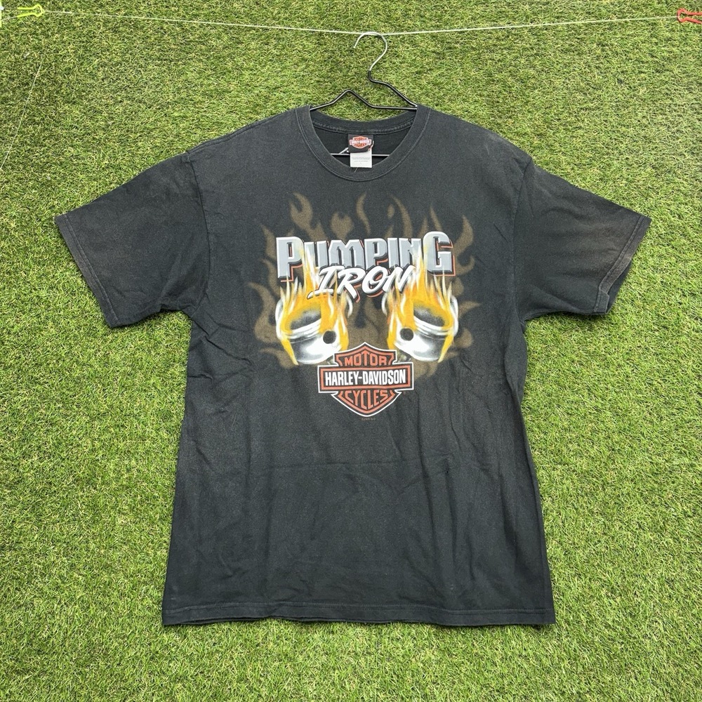 Vintage Harley Davidson Pumping Iron Shirt Mens Large Columbus Ohio Black 2005